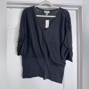 LOFT Black V Neck Top NWT